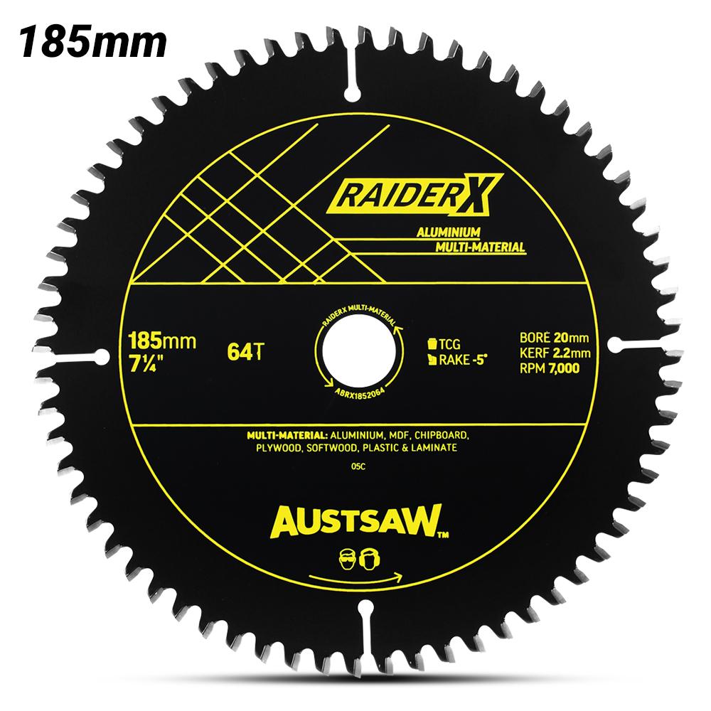 Austsaw ABRX1852064 185mm (7-1/4") x 20mm x 64T RaiderX Aluminium Multi-Material Blade – image 1
