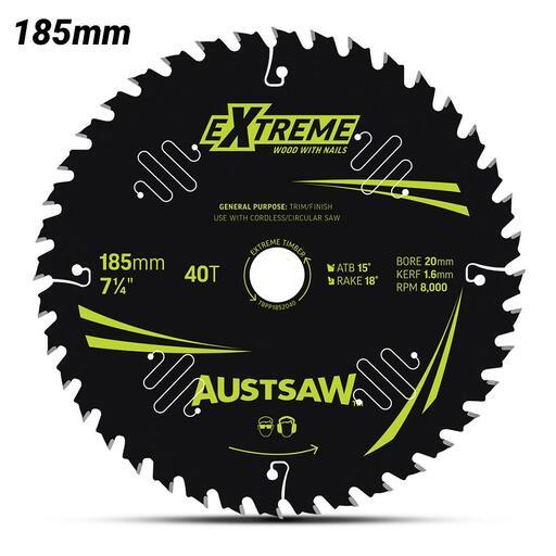 Austsaw TBPP1852040 185mm (7-1/4") 40T Thin Kerf Wood With Nails Blade