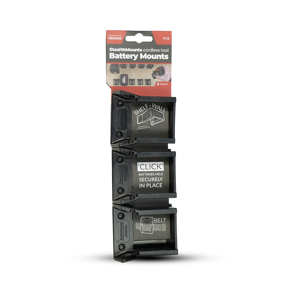 StealthMounts Akkuhalter Für Milwaukee M18 – 6er Pack, Schwarz, Aus ABS-Kunststoff