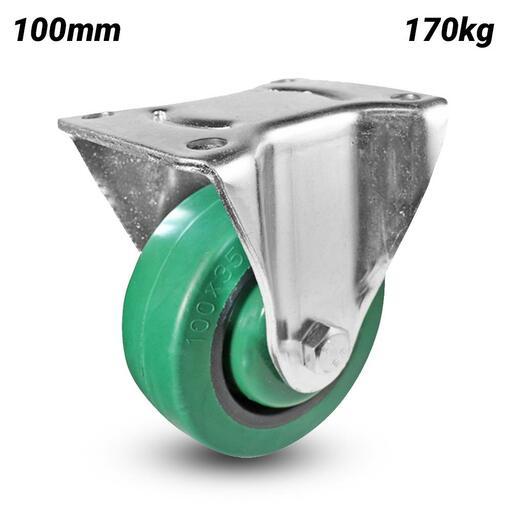 EHI I33AZ47K100 100mm (4") 170kg i3 Series Green Reflex Rubber Fixed Plate Castor