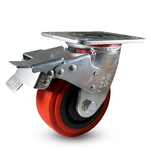 EHI J32TZ84K125 125mm (5") 340kg J3 Series Urethane Swivel Brake Plate Castor – image 2