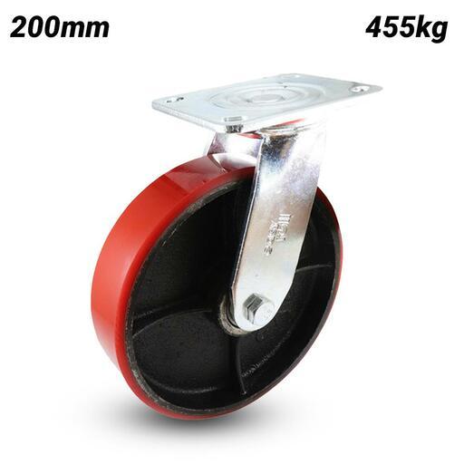 EHI J32AZ85K200H 200mm (8") 455kg J3 Series Urethane on Cast Iron Swivel Plate Castors