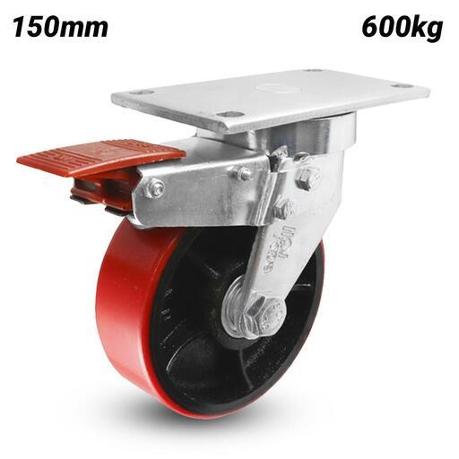 EHI J72TZ85K150 150mm (6") 600kg J7 Series Urethan on Cast Iron Swivel Brake Plate Castor