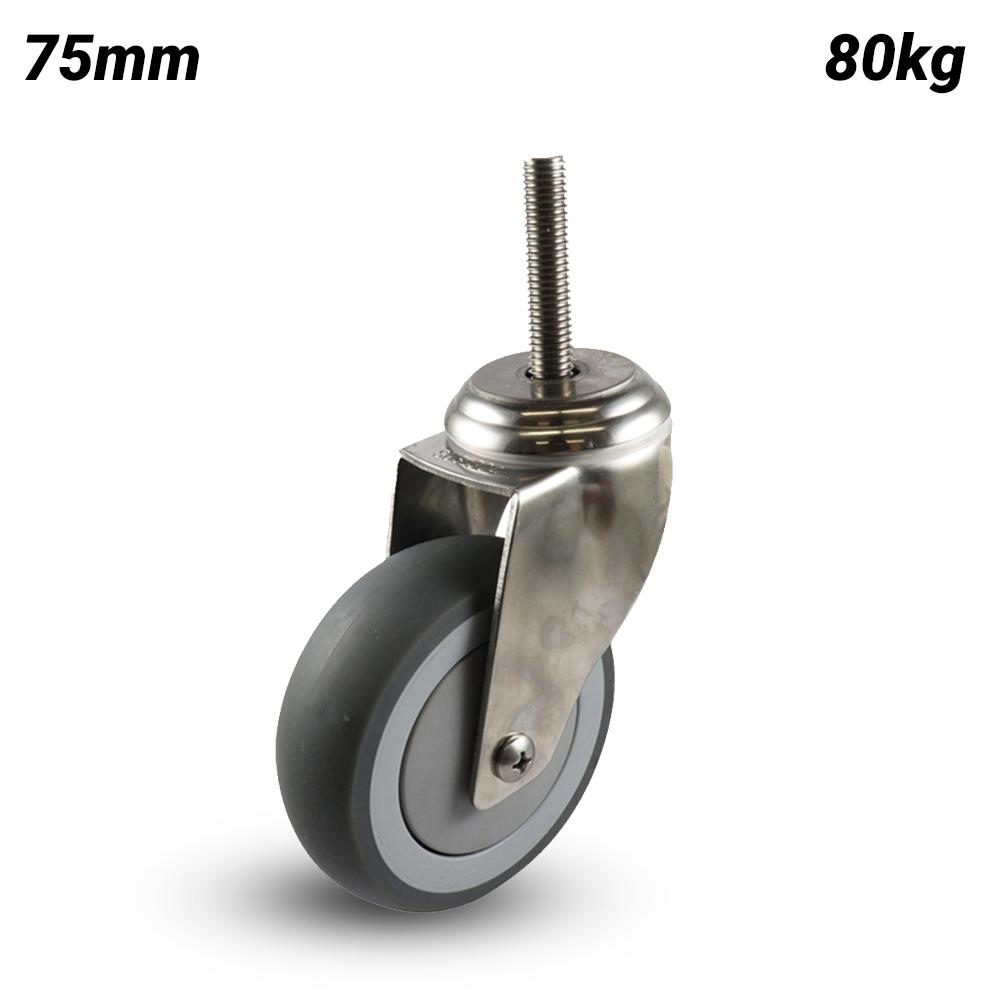 EHI G74AS62K75A 75mm (3") 80kg G7 Series Stainless Steel /Rubber Swivel Brake Bolthole Castor – image 1