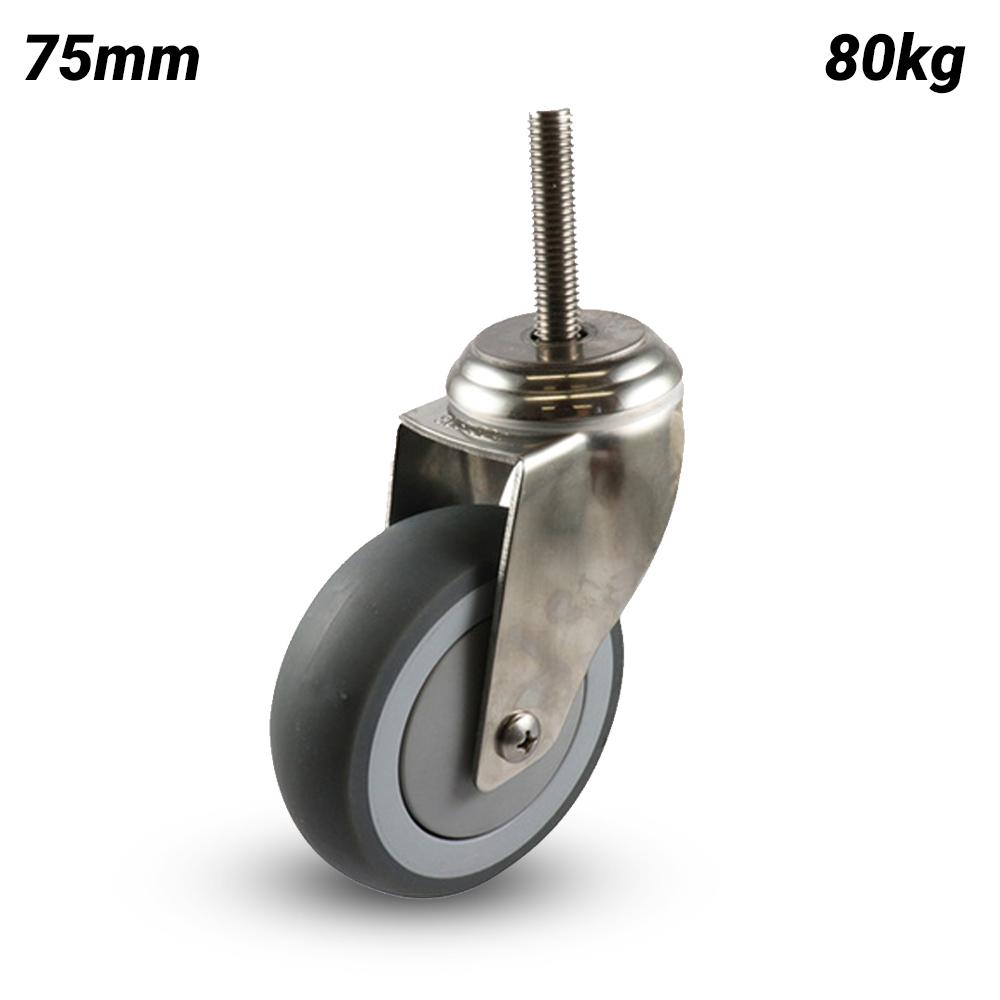EHI G74AS62K100A 100mm (4") 100kg G7 Series Stainless Steel Rubber Swivel Bolthole Castor – image 1