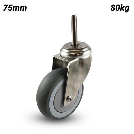 EHI G74AS62K100A 100mm (4") 100kg G7 Series Stainless Steel Rubber Swivel Bolthole Castor