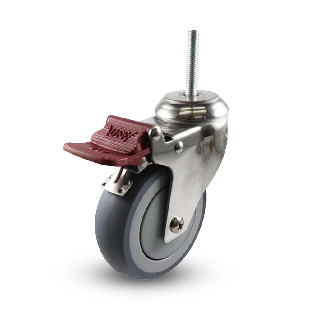 EHI G74TS62K100A 100mm (4") 100kg G7 Series Stainless Steel Rubber Swivel Brake Bolthole Castor – image 2
