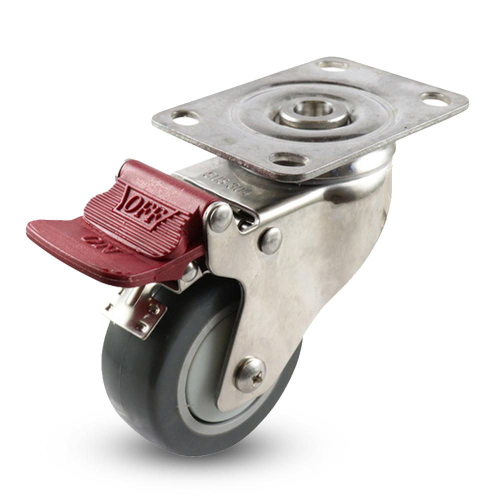 EHI G72TS62K75 75mm (3") 80kg G7 Series Stainless Steel/Rubber Swivel Brake Plate Castor – image 2