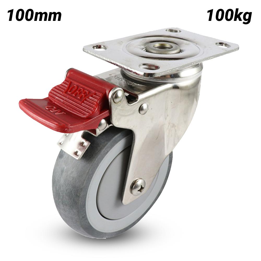 EHI G72TS62K100 100mm (4") 100kg G7 Series Stainless Steel/Rubber Swivel Brake Plate Castor – image 1