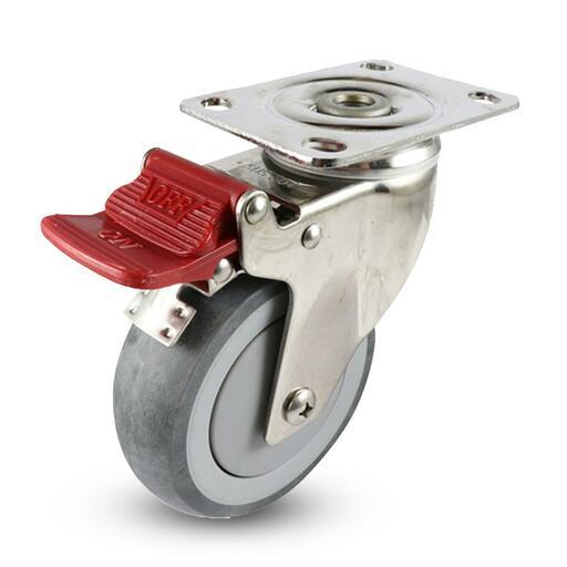 EHI G72TS62K100 100mm (4") 100kg G7 Series Stainless Steel/Rubber Swivel Brake Plate Castor – image 2