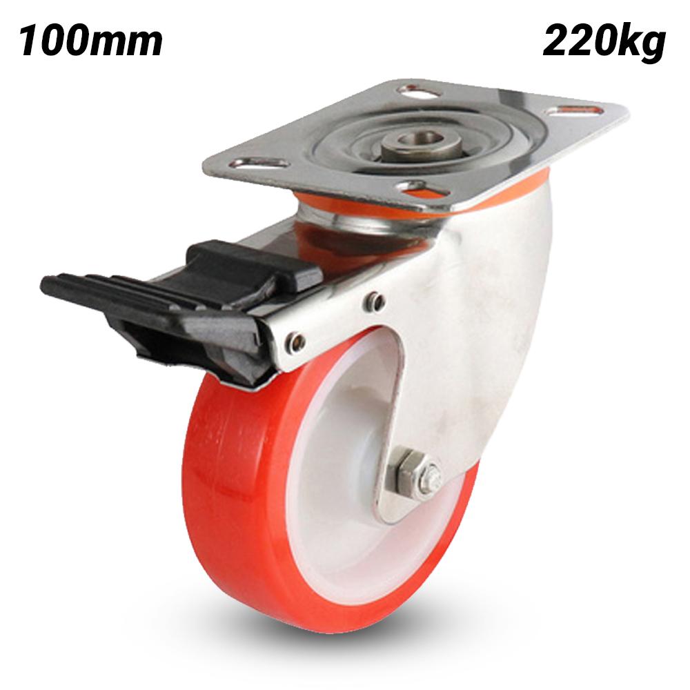 EHI S52TS50R100 100mm (4") 220kg S5 Series Stainless Steel Urethane Swivel Brake Plate Castor – image 1