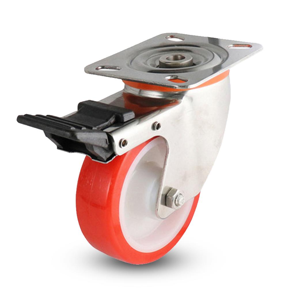 EHI S52TS50R100 100mm (4") 220kg S5 Series Stainless Steel Urethane Swivel Brake Plate Castor – image 2