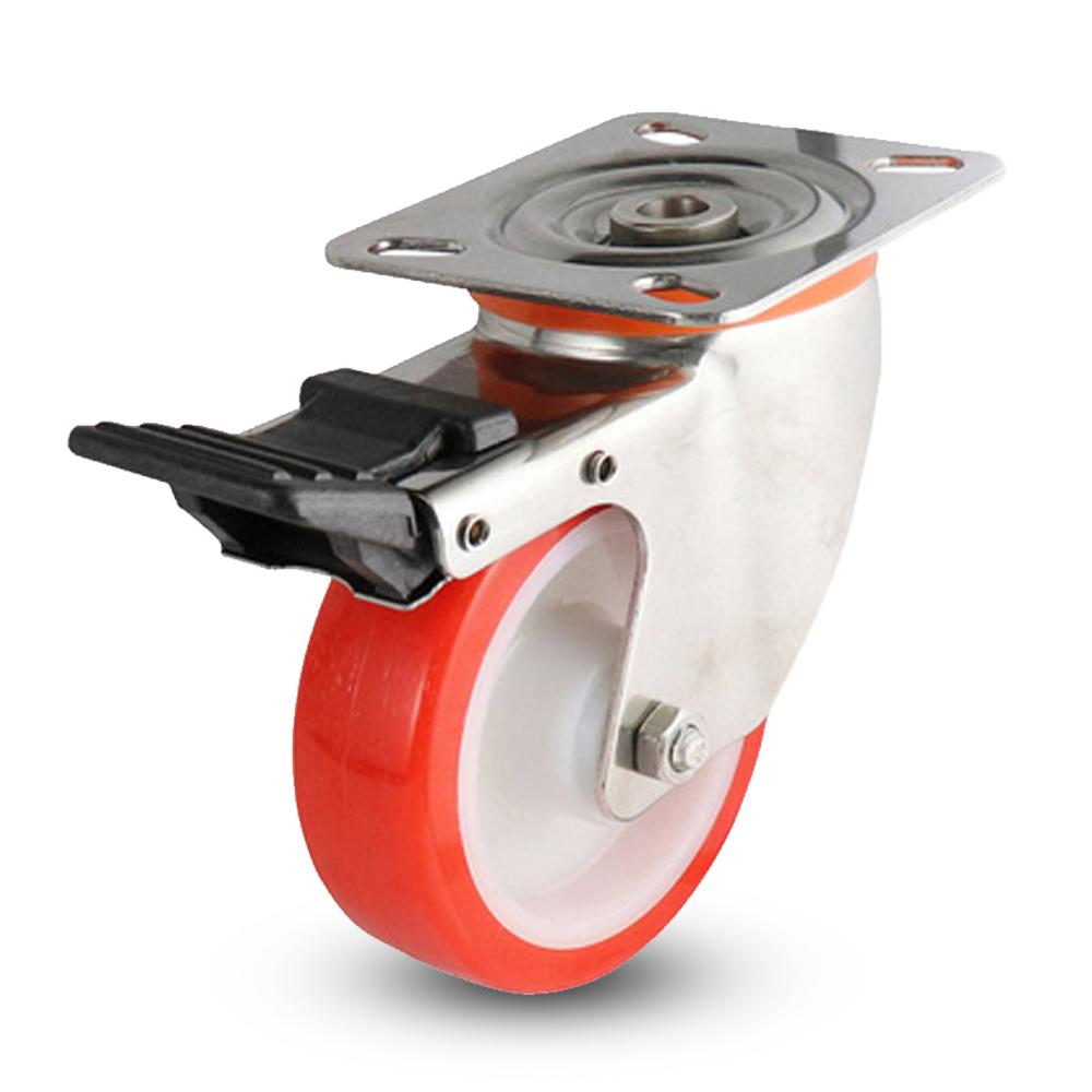 EHI S52TS50R125 125mm (5") 230kg S5 Series Stainless Steel Urethane Swivel Brake Plate Castor – image 2