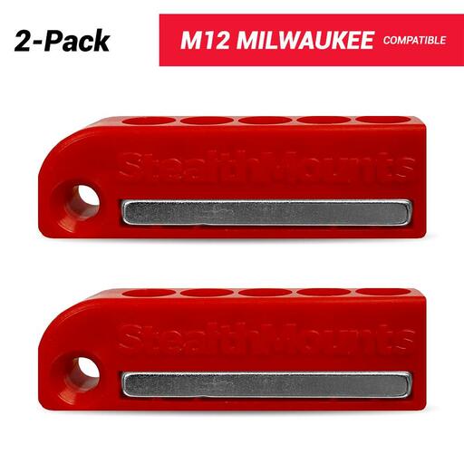 StealthMounts BH-MW12-RED-2  M12 Milwaukee 2-Pack Magnetic Red Drill Bit Holders