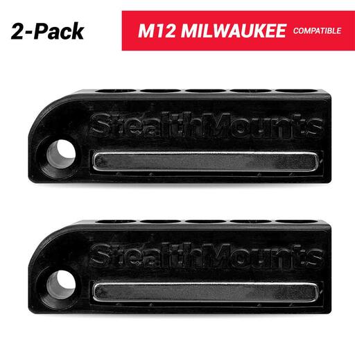 StealthMounts  BH-MW12-BLK-2 M12 Milwaukee 2-Pack Magnetic Black Drill Bit Holders