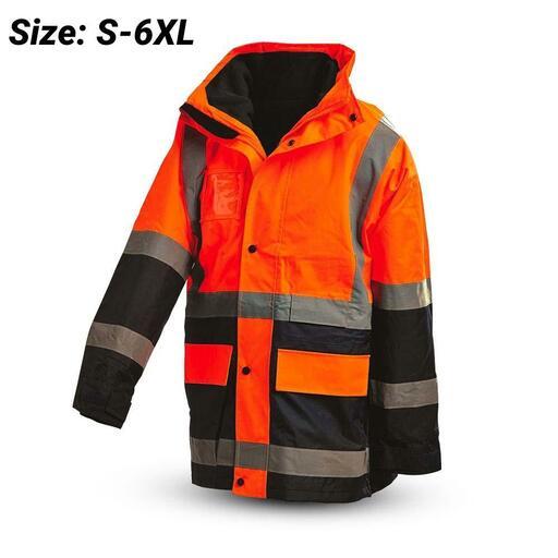 Workit Workwear 3004ON 5-in-1 2-Tone Orange/Navy Waterproof Biomotion Hi-Vis Jacket with Reflective Tape