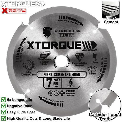 Xtorque WP184420 185mm (7-1/4") 4-Tooth Fibre Cement & Timber Carbide Tipped Saw Blade