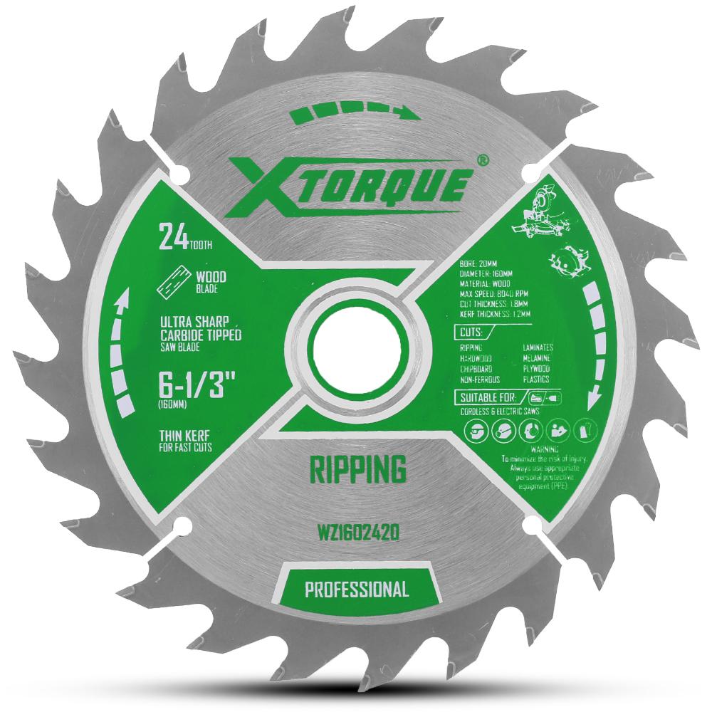 Xtorque WZ1602420 160mm (6-1/2") 24-Tooth Wood Ripping/Crosscutting Carbide Tipped Saw Blade – image 1