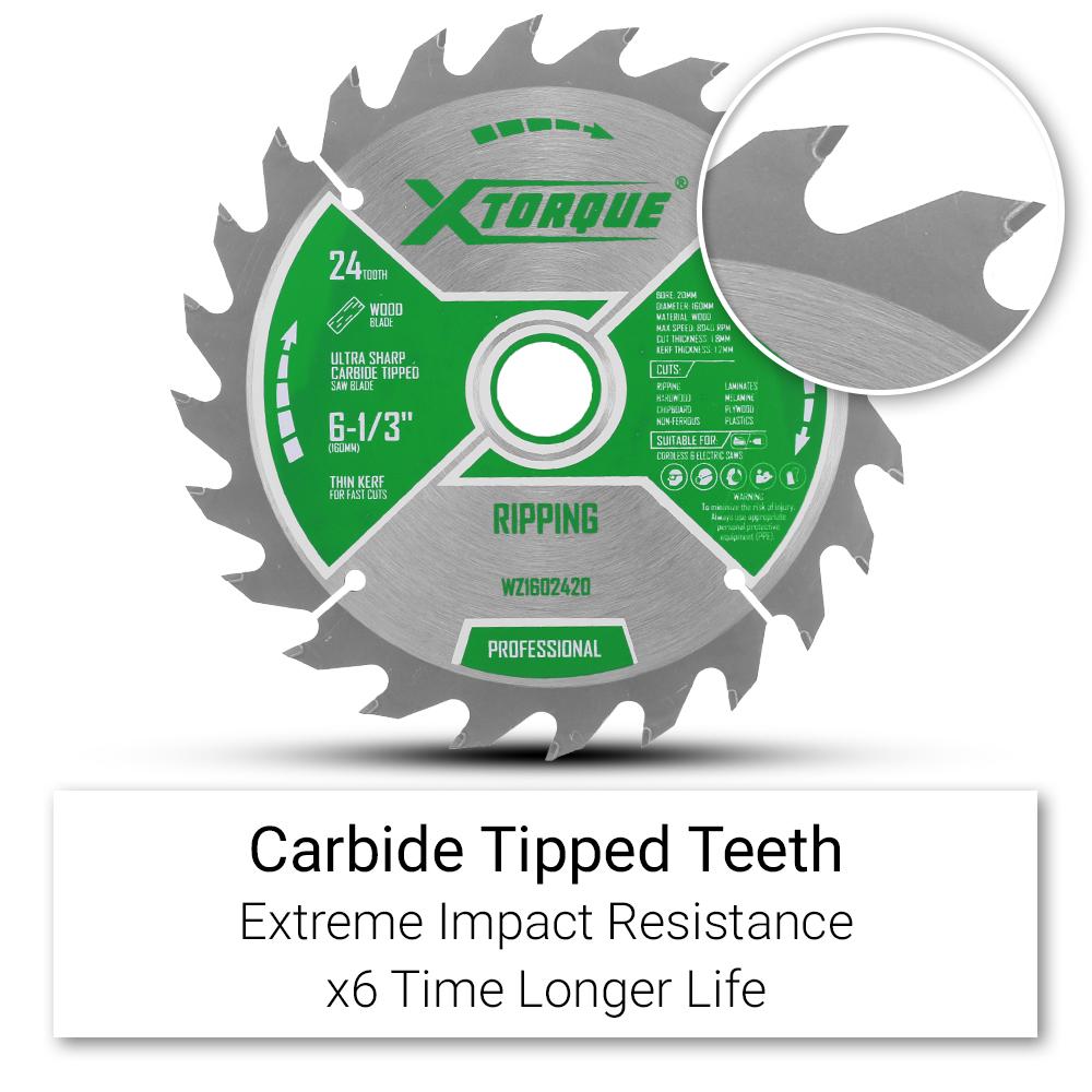 Xtorque WZ1602420 160mm (6-1/2") 24-Tooth Wood Ripping/Crosscutting Carbide Tipped Saw Blade – image 2