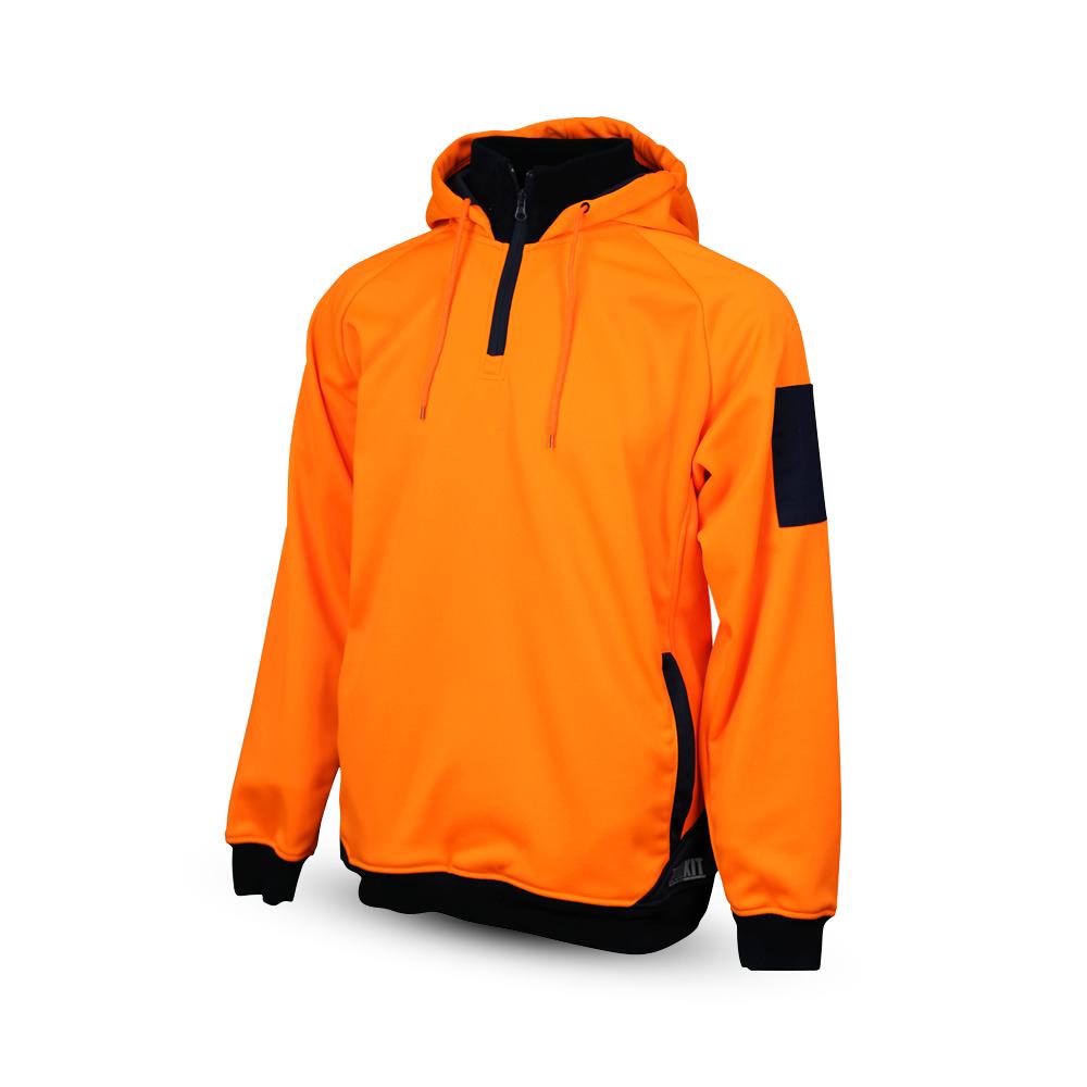 Workit Workwear 3012ON 2-Tone Orange/Navy Hi-Vis 1/4 Zip Tech Fleece Hoodie – image 2