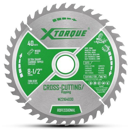 Xtorque WZ2164030 216mm (8-1/2") 40-Tooth Wood General Purpose Carbide Tipped Saw Blade