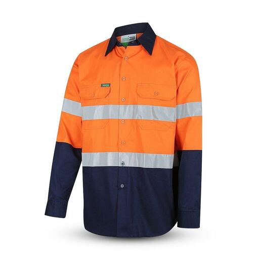 Workit Workwear 2013ON 2-tone Orange/Navy Hi-Vis Lightweight Long Sleeve Taped Shirt – image 2