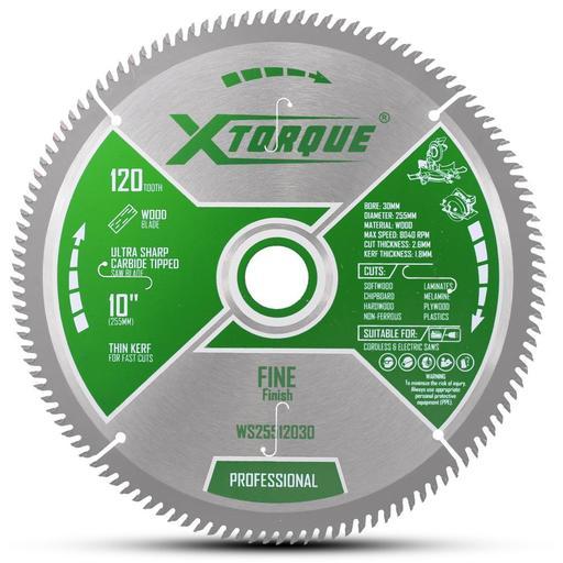 Xtorque WS25512030 255mm (10") 120-Tooth Wood Finishing/Trim Carbide Tipped Saw Blade