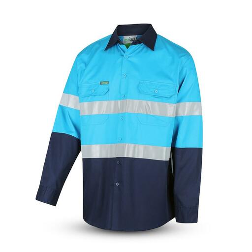 Workit Workwear 2013SN 2-tone Sky Blue/Navy Hi-Vis Lightweight Long Sleeve Taped Shirt – image 2