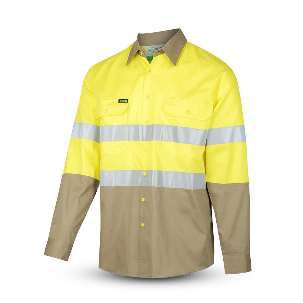 Workit Workwear 2013YK 2-tone Yellow/Khaki Hi-Vis Lightweight Long Sleeve Taped Shirt – image 2