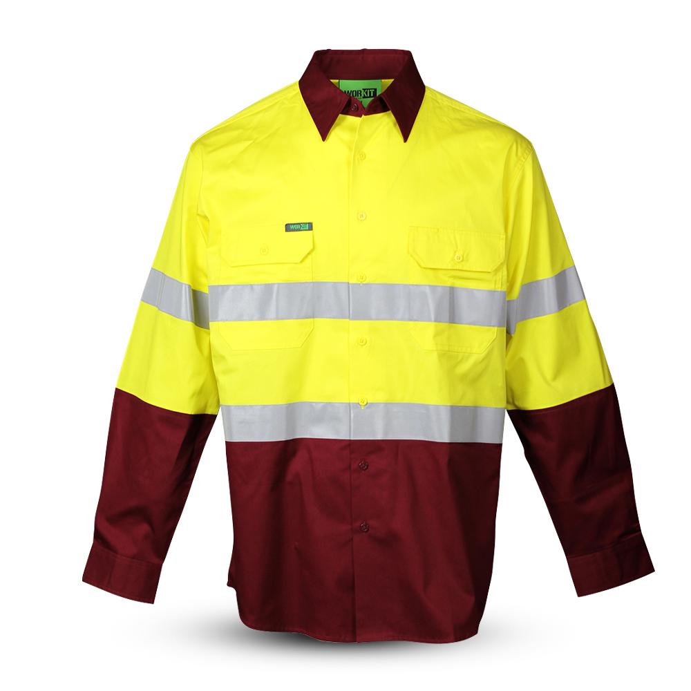 Workit Workwear 2013YM 2-tone Yellow/Maroon Hi-Vis Lightweight Long Sleeve Taped Shirt – image 2