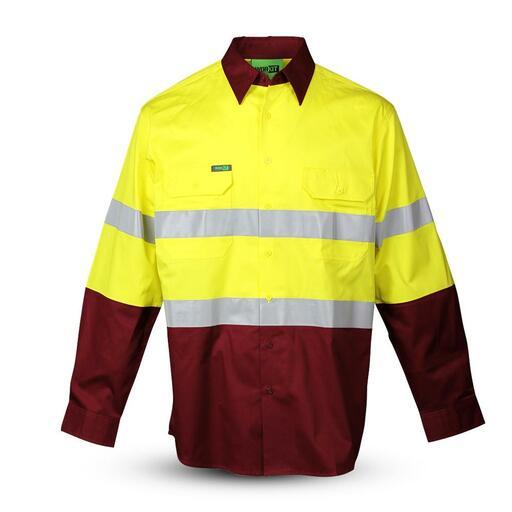 Workit Workwear 2013YM 2-tone Yellow/Maroon Hi-Vis Lightweight Long Sleeve Taped Shirt – image 2