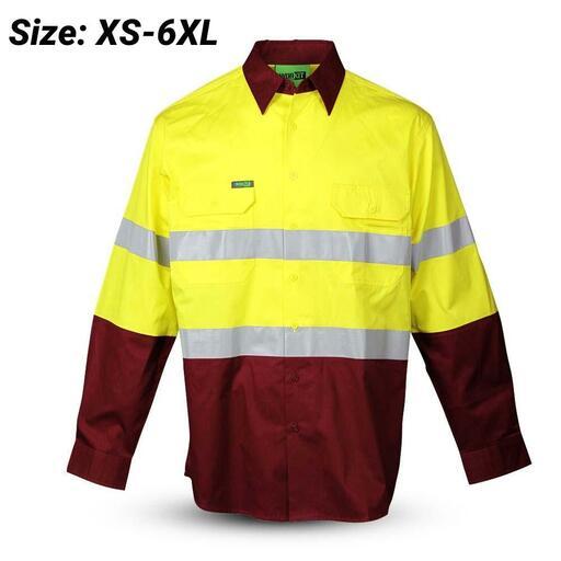 Workit Workwear 2013YM 2-tone Yellow/Maroon Hi-Vis Lightweight Long Sleeve Taped Shirt