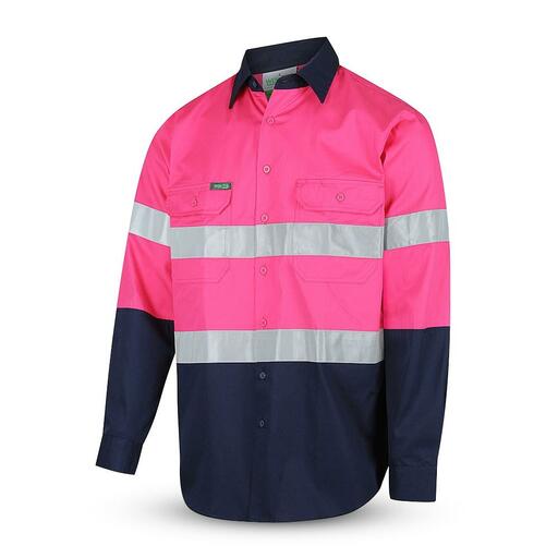 Workit Workwear 2013PN 2-Tone Pink/Navy Hi-Vis Lightweight Long Sleeve Taped Shirt – image 2