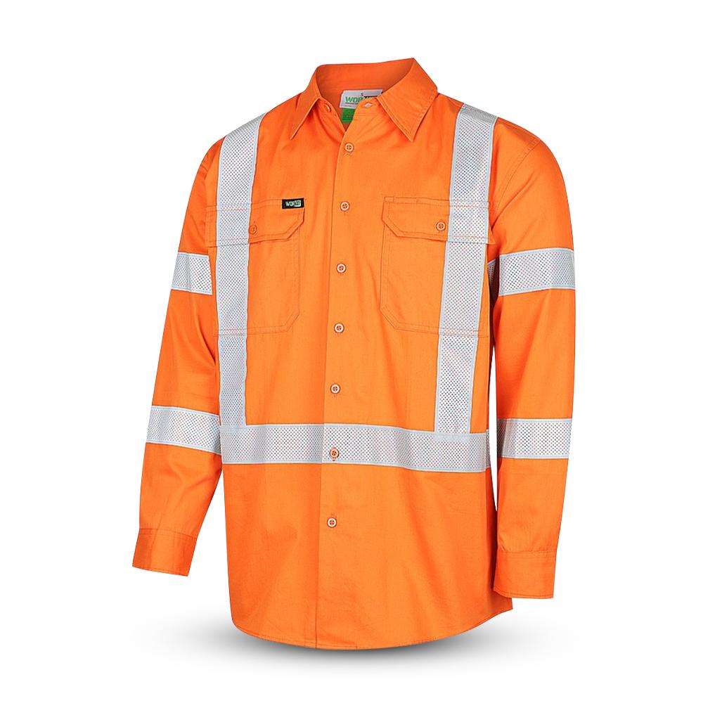 Workit Workwear 2037O Orange Hi-Vis Lightweight NSW Rail X-Back Breathable Biomotion Taped Shirt – image 2