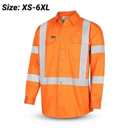 Workit Workwear 2037O Orange Hi-Vis Lightweight NSW Rail X-Back Breathable Biomotion Taped Shirt