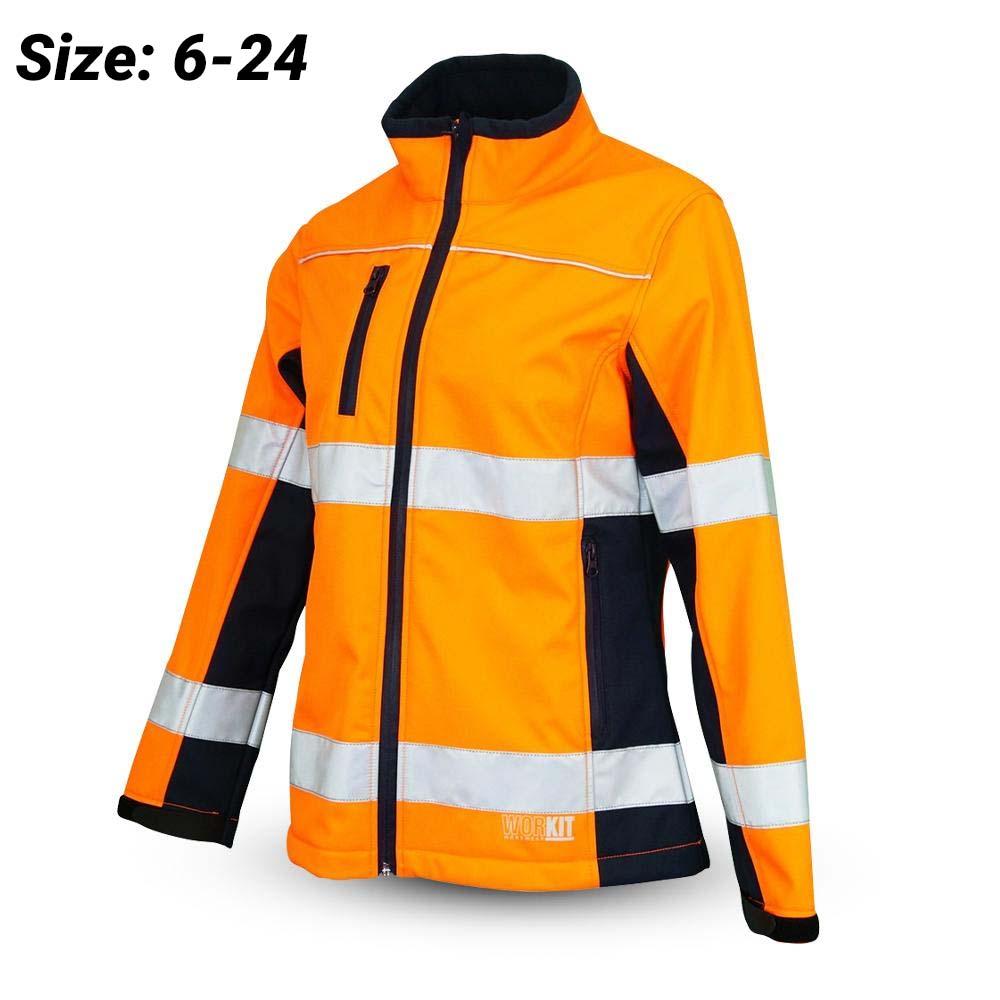Workit Workwear 3017ON Womens Orange/Navy Biomotion Taped Softshell Jacket – image 1