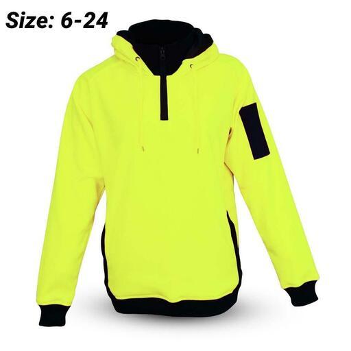 Workit Workwear 3022YN Womens 1/4 Zip Yellow/Navy Hi-Vis Tech Fleece Hoodie