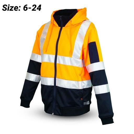 Workit Workwear 3023TON Womens Full Zip Orange/Navy Hi-Vis Tech Fleece Taped Hoodie