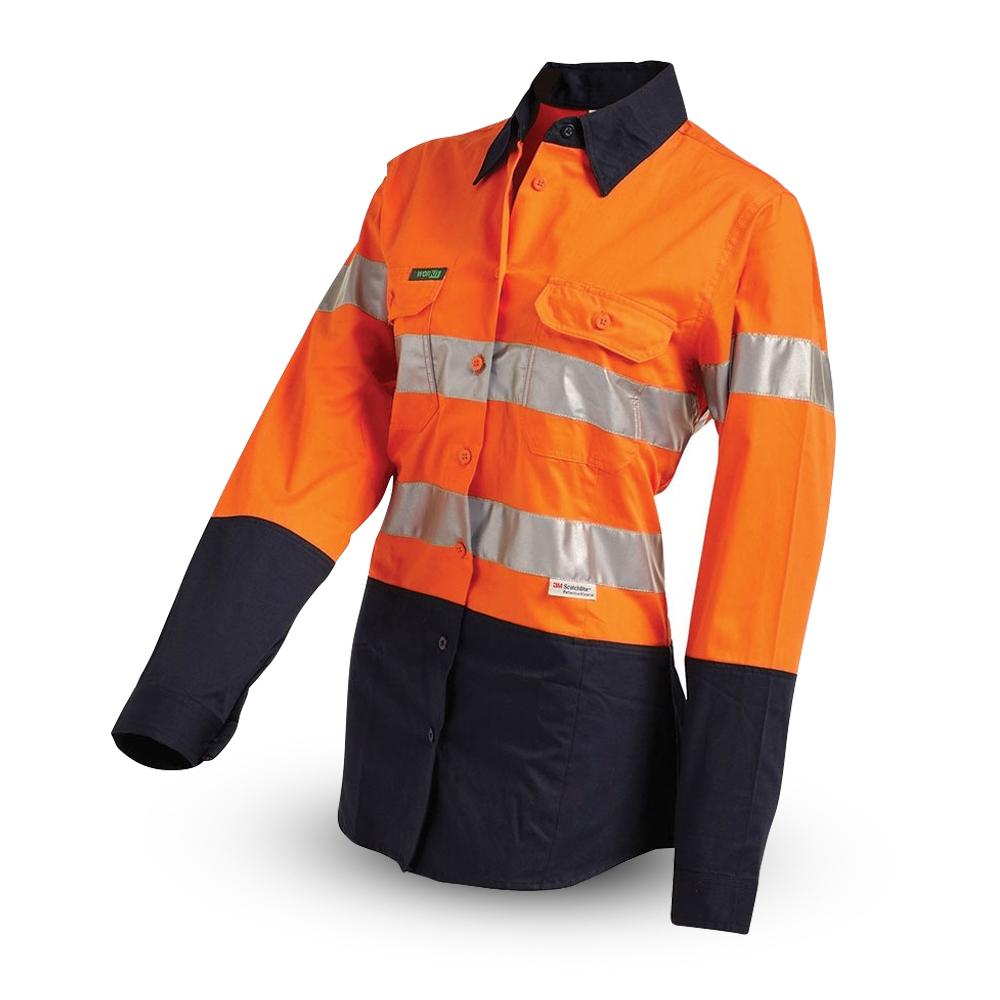 Workit Workwear 2012ON Womens 2-Tone Orange/Navy Hi-Vis Lightweight Taped Shirt – image 2