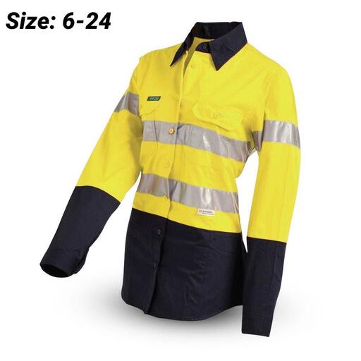 Workit Workwear 2012YN Womens 2-Tone Yellow/Navy Hi-Vis Lightweight Taped Shirt
