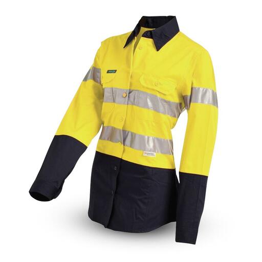 Workit Workwear 2012YN Womens 2-Tone Yellow/Navy Hi-Vis Lightweight Taped Shirt – image 2