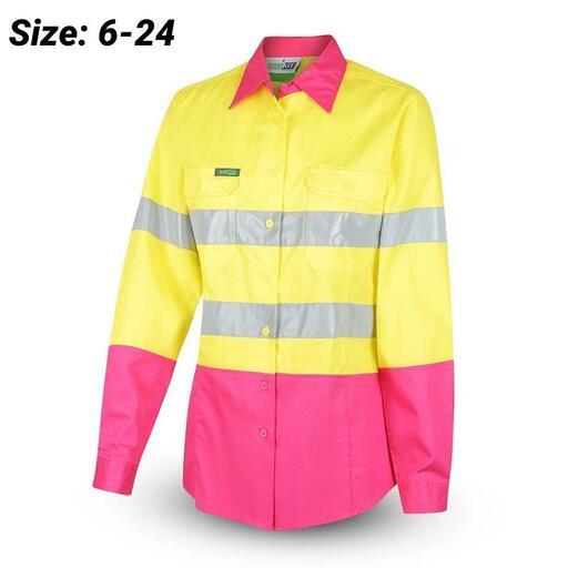 Workit Workwear 2012YP Womens 2-Tone Yellow/Pink Hi-Vis Lightweight Taped Shirt