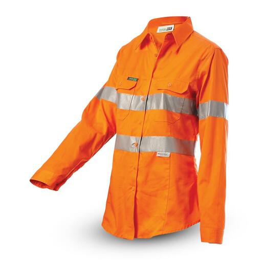 Workit Workwear 2012O Womens 2-Tone Orange Hi-Vis Lightweight Taped Shirt – image 2