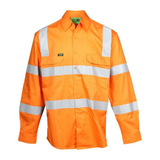 Workit Workwear 2035O Orange Hi-Vis Lightweight VIC Rail Biomotion Breathable Taped Shirt