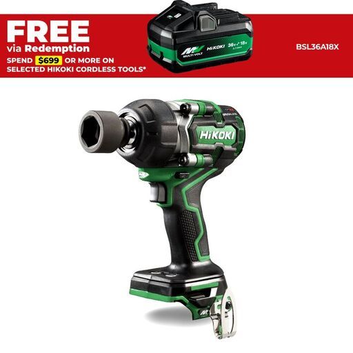 HiKOKI WR36DE(H4Z) 36V 12.7mm (1/2") Li-Ion Cordless Brushless MultiVolt IP56 Impact Wrench - Skin Only