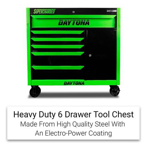 Daytona DNG42C + DNG42T 42" Heavy Duty 6 Drawer Tool Chest Roller Cabinet With 6 Drawer Tool Chest - Neon Green – image 7
