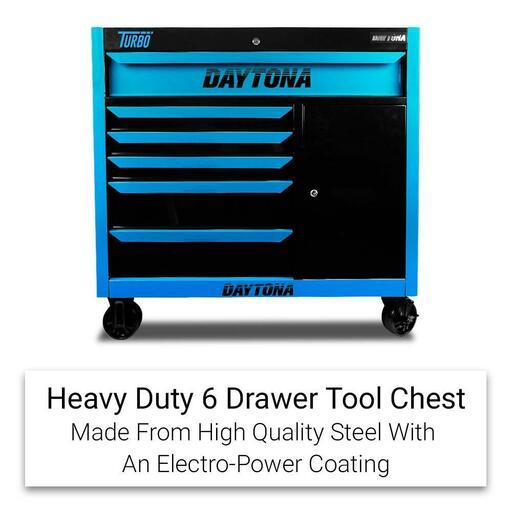 Daytona DNB42T 42" Heavy Duty 6 Drawer Tool Chest Roller Cabinet - Neon Blue – image 3
