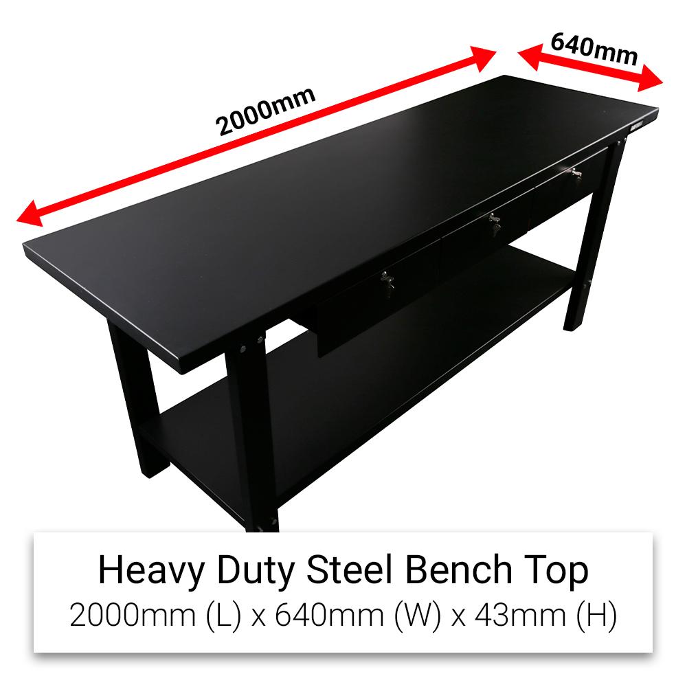 Daytona DWB78 2000mm (78") 3 Lockable Drawer Heavy Duty Steel Matte Black Workbench – image 7
