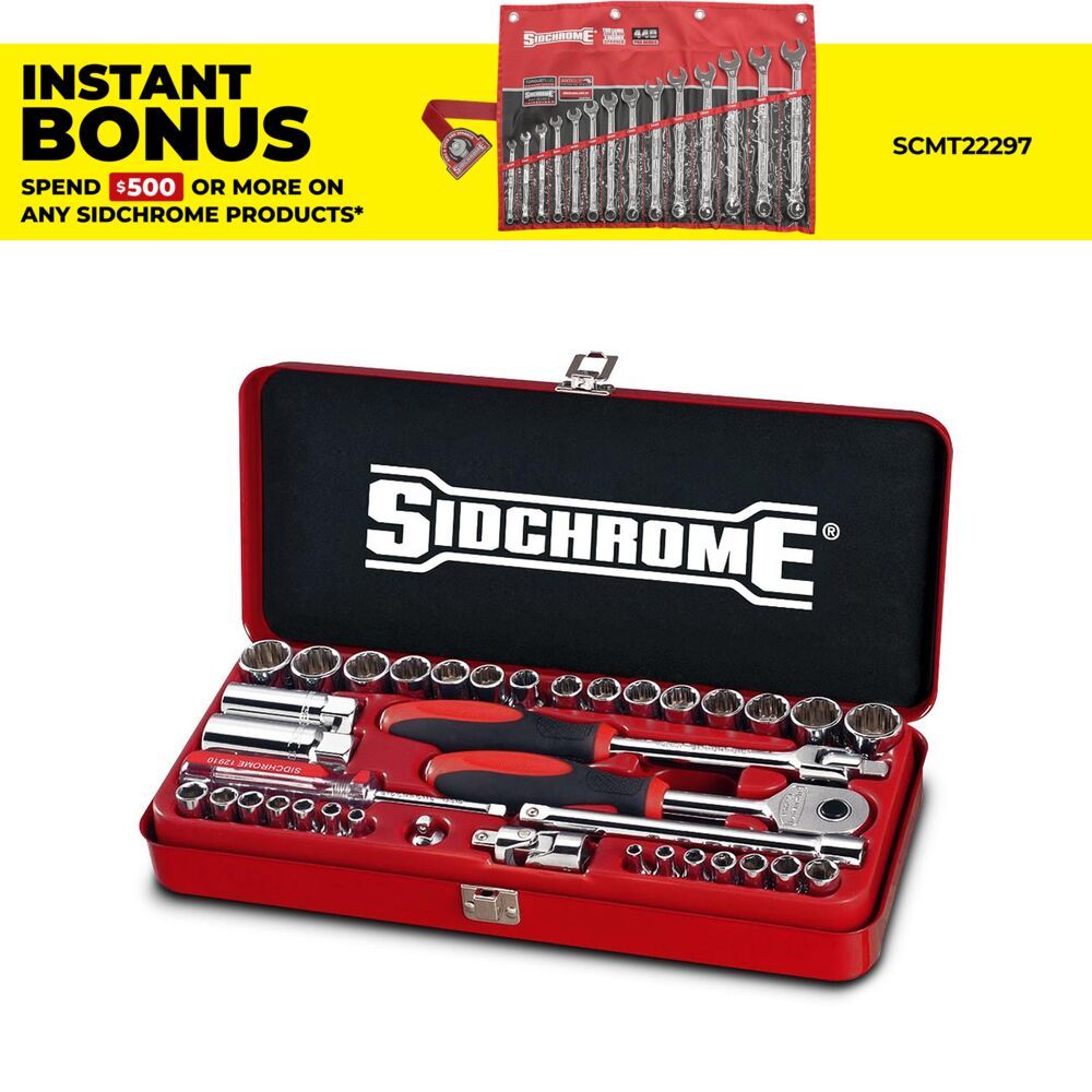 Sidchrome SCMT19105 38pce Metric/AF 1/4" & 3/8" Drive Socket Set – image 1