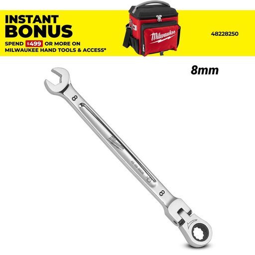 Milwaukee 45969608 8mm Metric Flex Head Ratcheting Combination Wrench